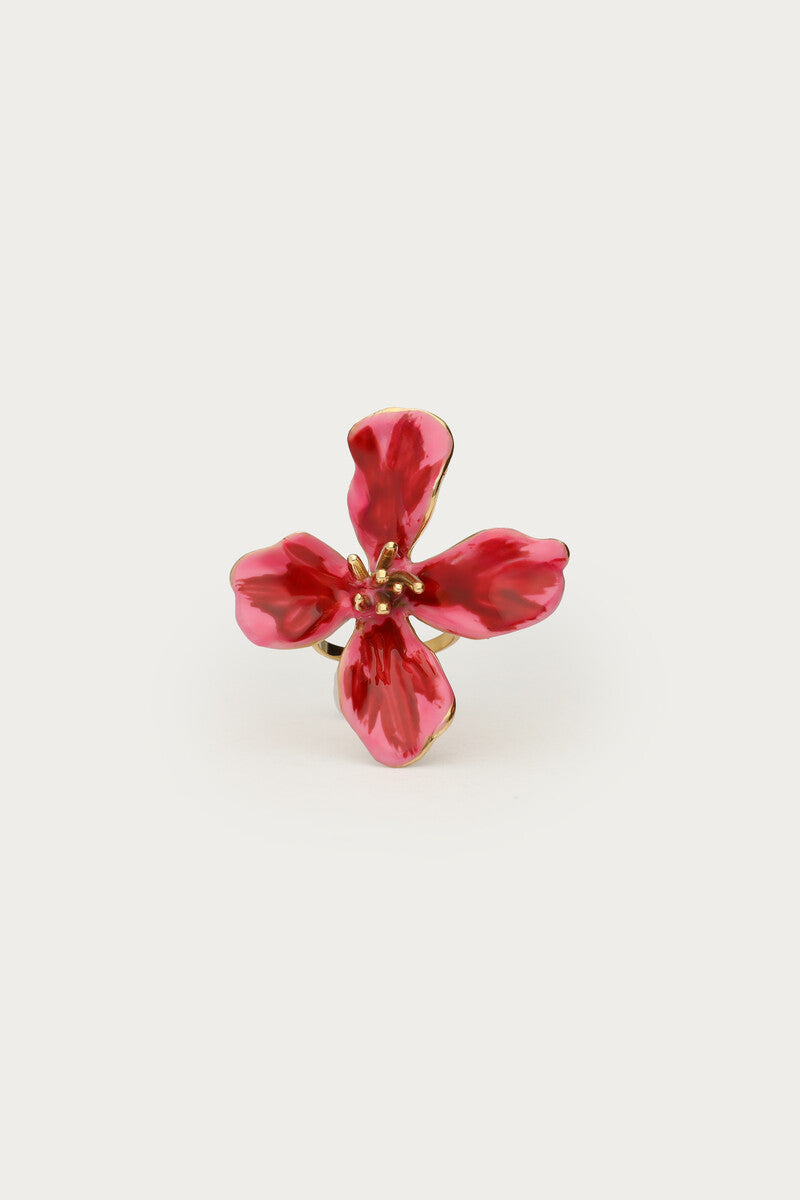 Tropical roze statement ring met bloem - My Jewellery