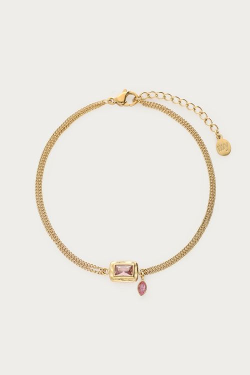 Vintage dubbele armband met licht roze strass steen - my jewerllery