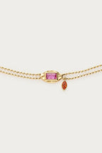 Vintage dubbele armband met roze strass steen - My Jewellery