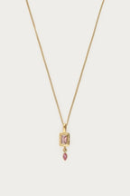 Vintage ketting met vierkante licht roze strass steen - My Jewellery