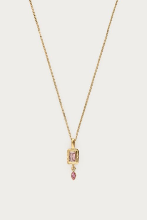 Vintage ketting met vierkante licht roze strass steen - My Jewellery