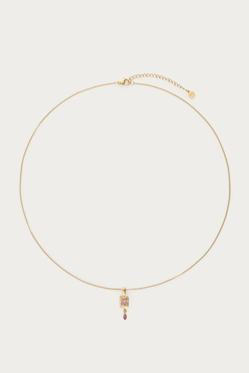 Vintage ketting met vierkante licht roze strass steen - My Jewellery