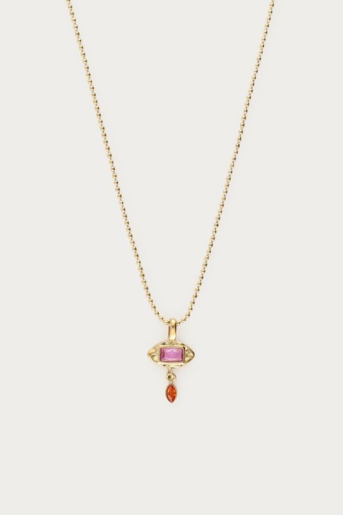 Vintage ketting met vierkante roze strass steen - My Jewellery