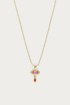 Vintage ketting met vierkante roze strass steen - My Jewellery