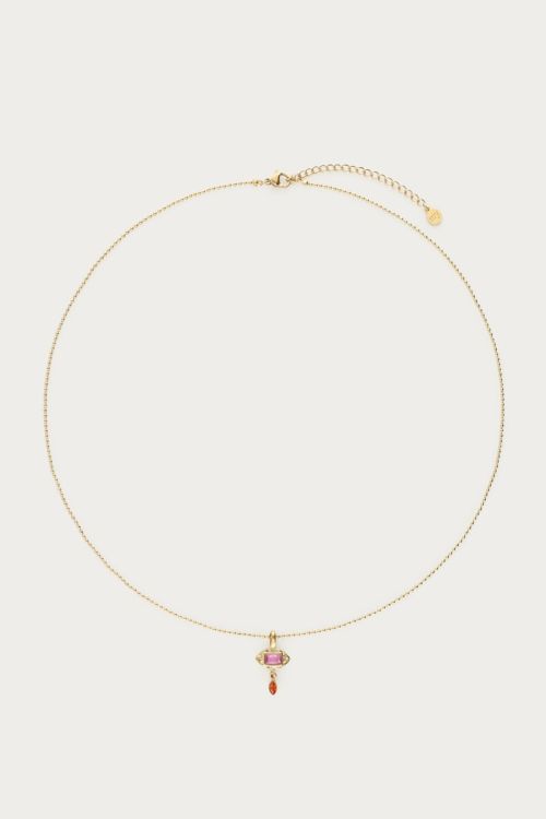 Vintage ketting met vierkante roze strass steen - My Jewellery