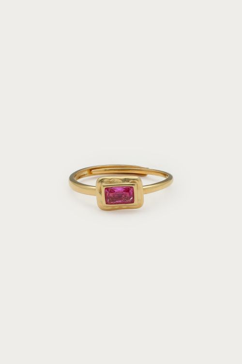 Vintage ring met roze vierkante strass steen - My Jewellery