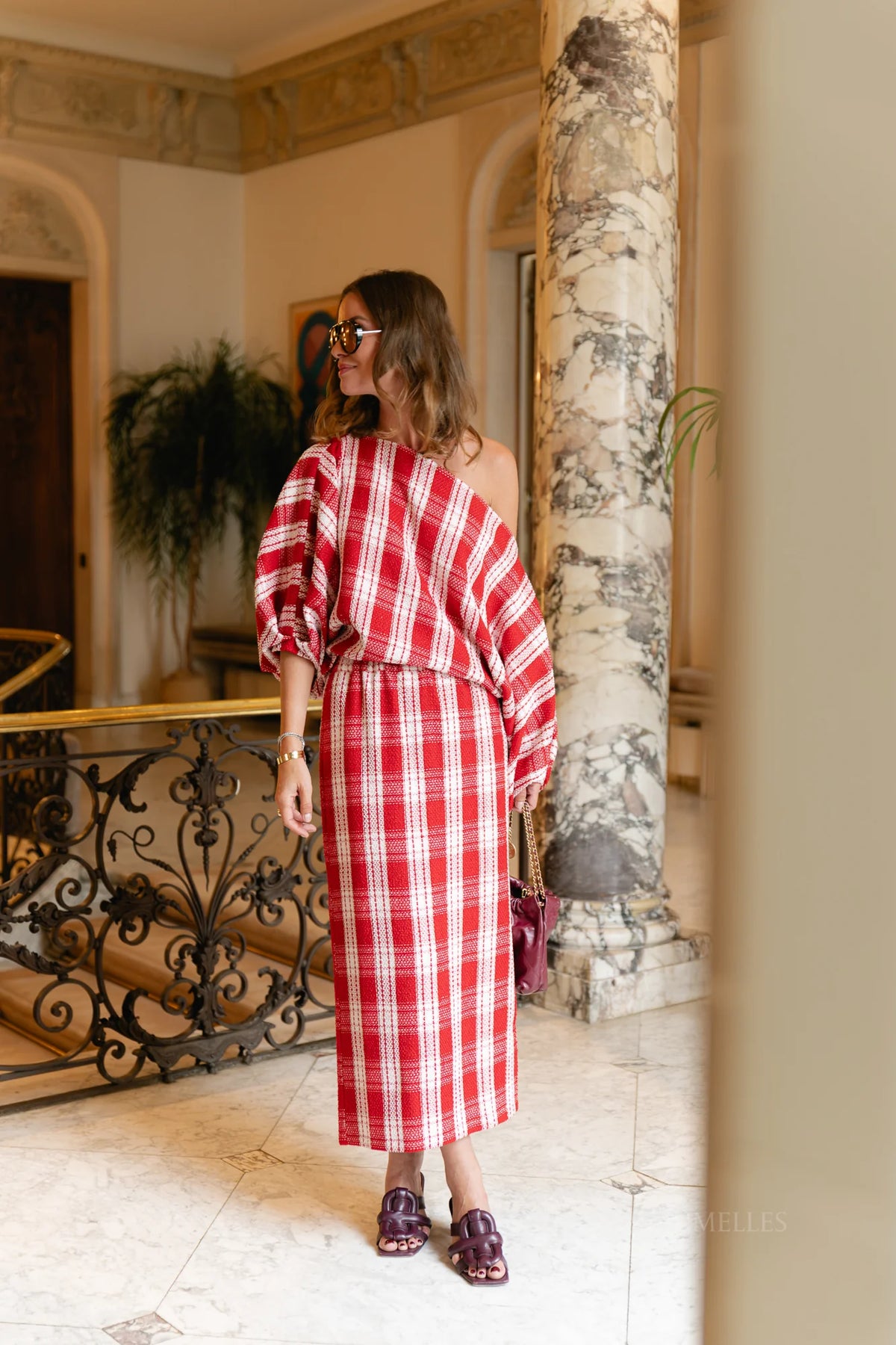 Cosette skirt red/off white checks - Les jumelles