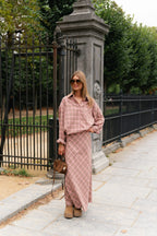 Eliza check maxi rok pink/latte - Les Jumelles