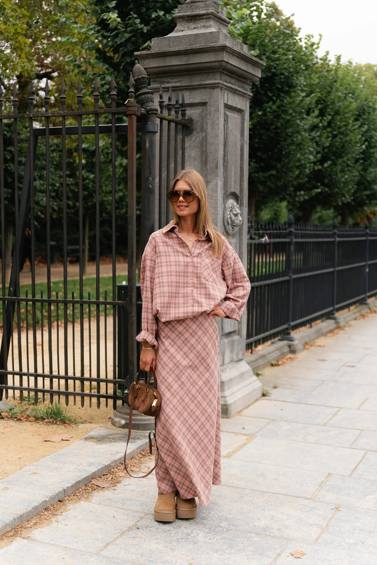 Eliza check maxi skirt pink/latte - Les jumelles