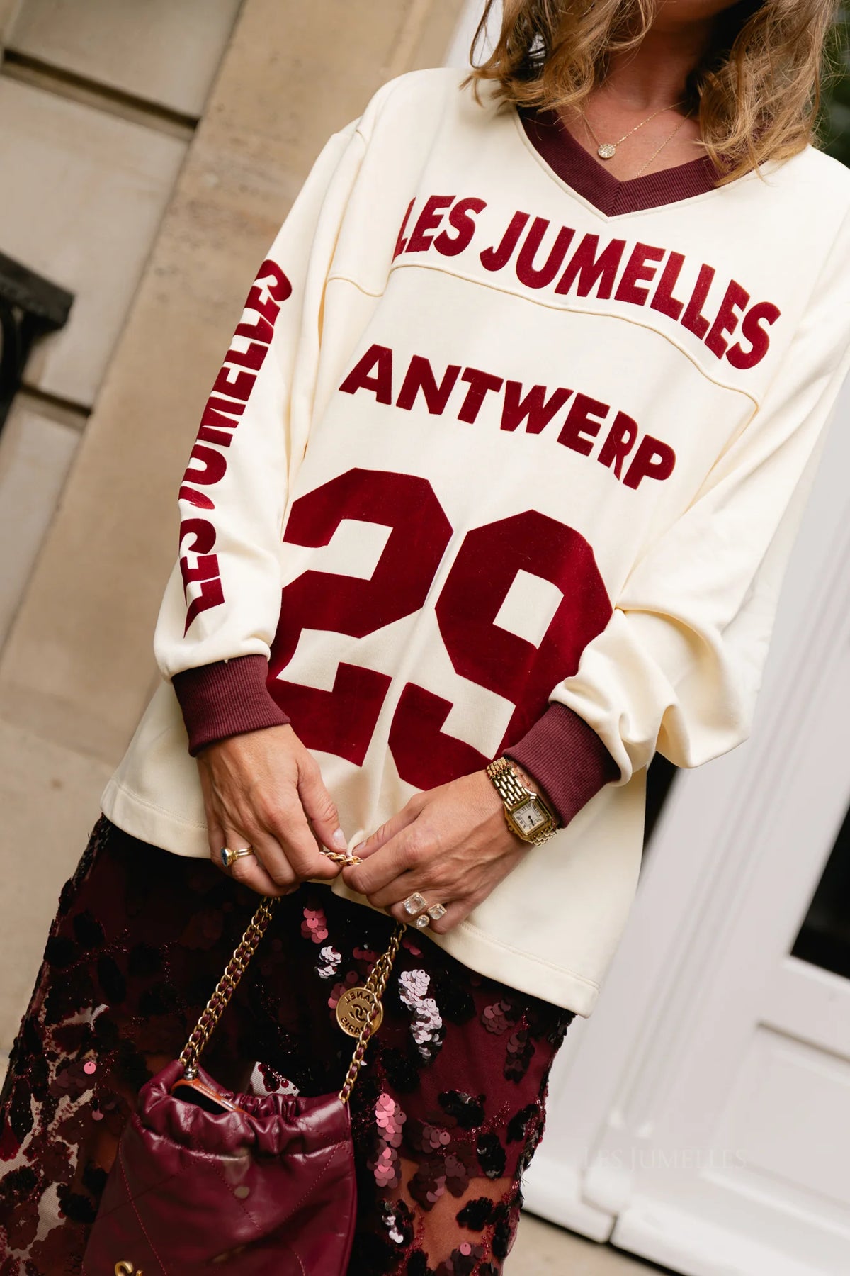Les jumelles varsity sweatshirt butter yellow/burgundy - Les jumelles