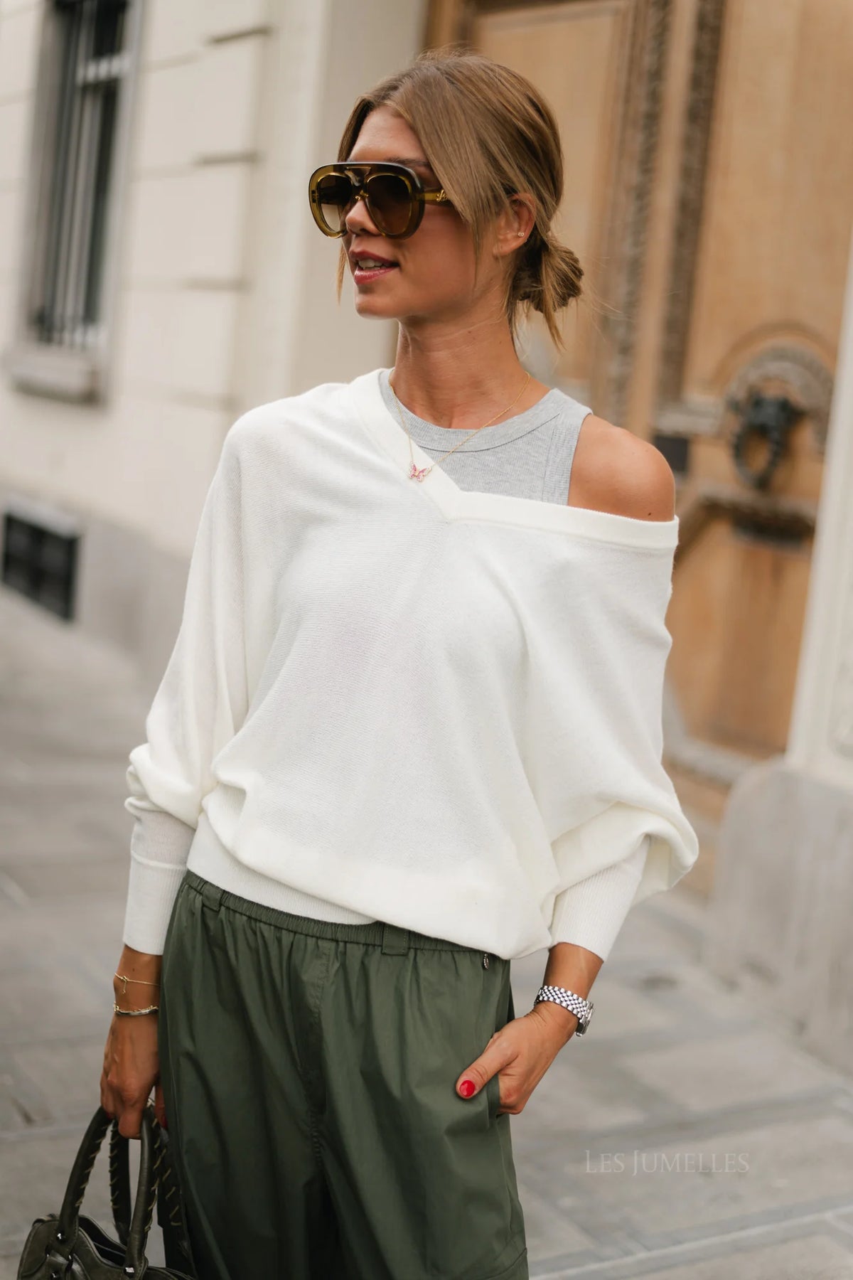 Shana V-neck jumper ecru - Les jumelles